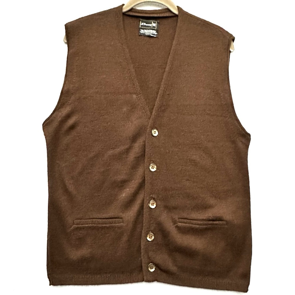 Vintage 70s JCPenney Mens M Medium Vest 5 Button Front Pockets Indie Grandpa
